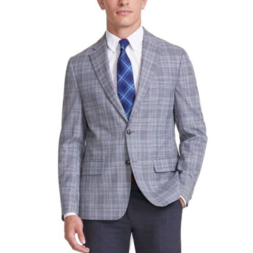 Tommy Hilfiger Conrad Men’s Size 44L Gray Business Modern Fit Plaid Sport Coat